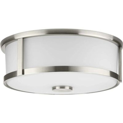 Progress Lighting Gilliam 2-Light Flush Mount, 12.6", Brushed Nickel, Frosted