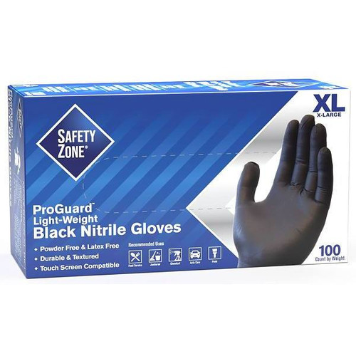 The Safety Zone X-Large Black Powder-Free Nitrile Disposable Gloves, Package of 100