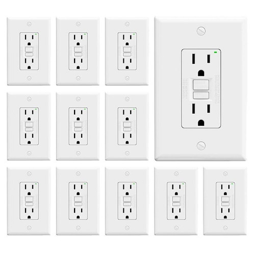 Maintenance Warehouse 15 Amp 125-Volt Self-Test Gfci Receptacle With Wall Plate In White 12-Pack