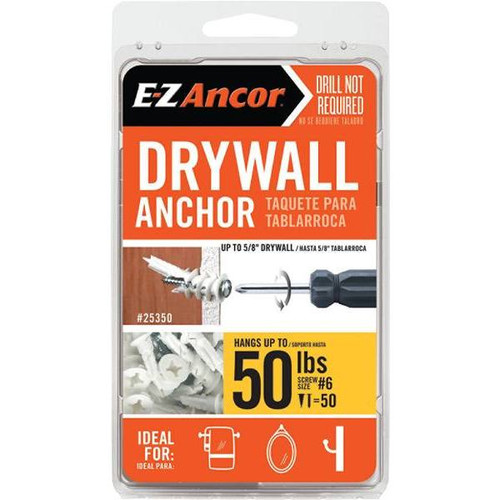 E-Z Ancor Twist-N-Lock Phillips Flat-Head Med Duty Drywall Anchor , Package Of 50
