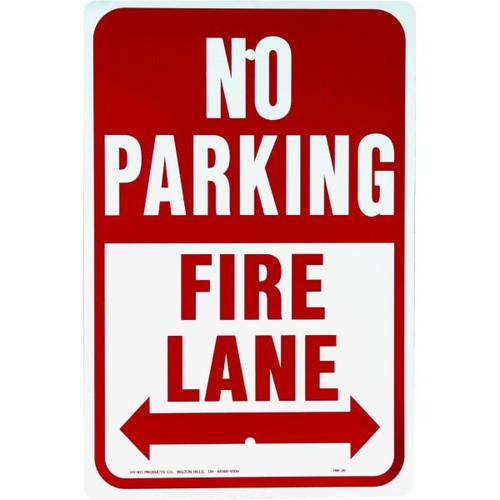Hy-Ko "No Parking Fire Lane" Sign, Aluminum, 12 X 18"