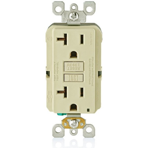 Leviton 20 Amp 125v Nema 5-20r Smartlockpro 2-Pole Duplex Gfci Outlet, Ivory