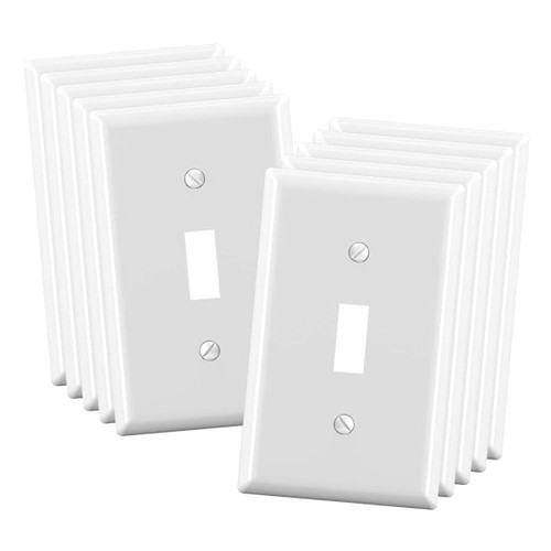 Maintenance Warehouse 1-Gang Unbreakable Polycarbonate Standard-Size Toggle Wall Plate In Gloss White, 10-Pack