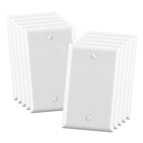 Maintenance Warehouse 1-Gang Unbreakable Polycarbonate Jumbo Blank Wall Plate In Gloss White, 10-Pack