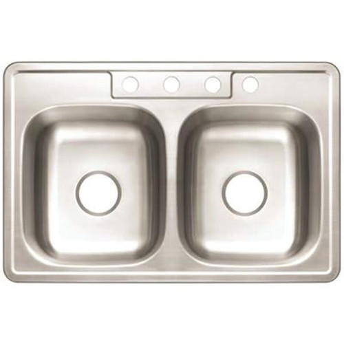 Premier, Drop, Stainless Steel Kitchen Sink 33 " 4-Hole Double Bowl Kitchen Sink With Brush Finish