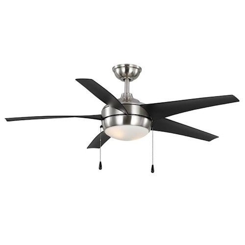 Seasons Quick Install Bryza 52" Brushed Nickel Indoor/Outdoor LED Ceiling Fan, Matte Black 5-Blade