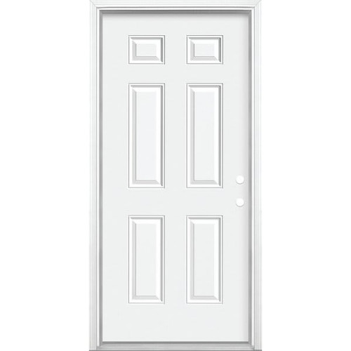 Masonite 36"X80" White Left Hand Inswing 6-Panel Primed Steel Prehung Front Door