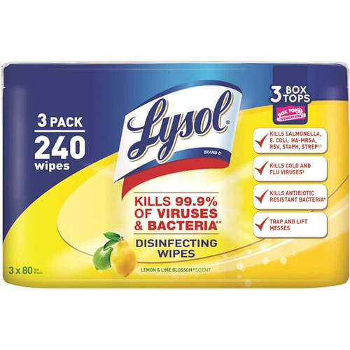 Lysol Lemon And Lime Blossom Scent Disinfecting Wipes, Package Of 3