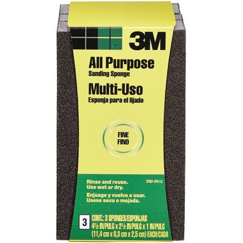3M 4.5 In X 2.5 In X 1 In 120 Fine-Grit Block Sanding Sponge Package Of 3