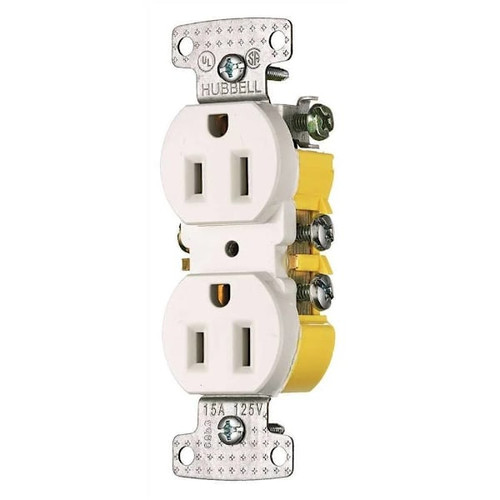 Hubbell Wiring 15-Amp Push Terminal Duplex Outlet, White