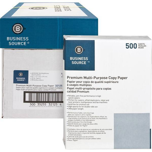 Business Source Premium Copy Paper 8.5"x11" 20 Lb Basis Weight Case Of 5