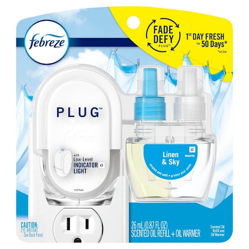 Febreze Plug Starter Kit, Oil Refill Plg-In, Linen Sky Scent Oil Warmer,0.87 Oz