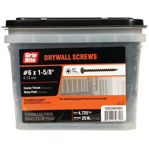 Grip-Rite #6 1-5/8 In Phillips Bugle-Head Coarse Drywall Screws, Package Of 4725