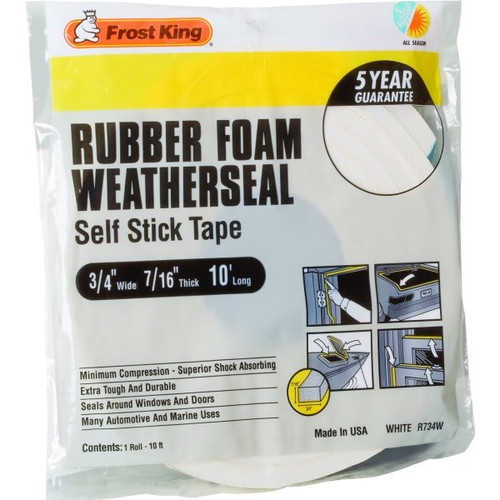Frost King 3/4"w X 7/16"h X 10'l Sponge Rubber Foam Tape White