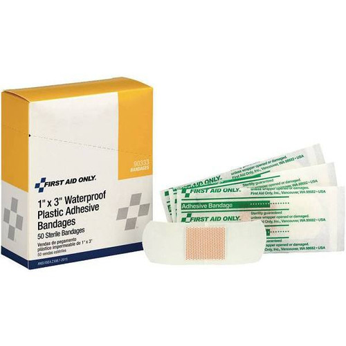 First Aid Only Adhesive Waterproof Plastic Bandages, 1" X 3", Package Of 50