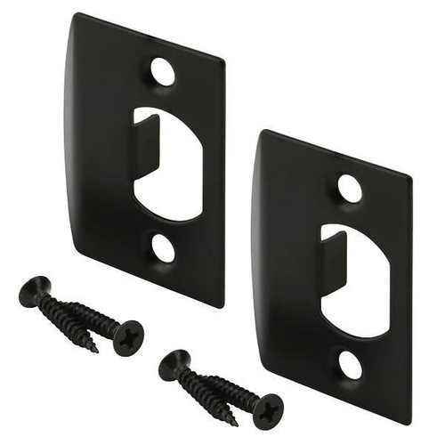 Prime-Line Latch Strike Plate With Screws, Matte Black Finish, 2 Pack