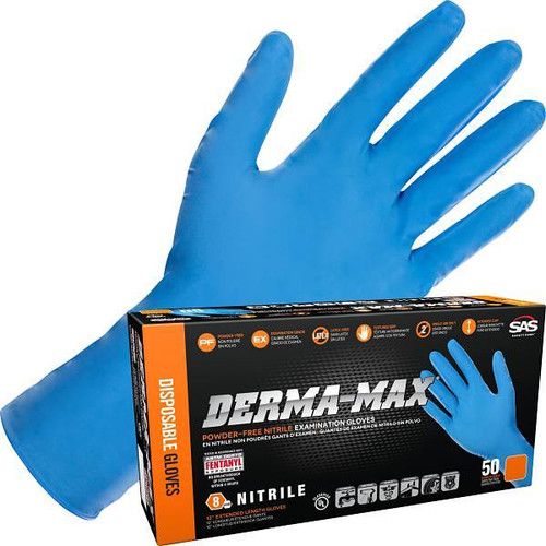 Sas Safety 8 Mil Blue Nitrile Gloves Derma-Max Powder-Free Xxl Package Of 50