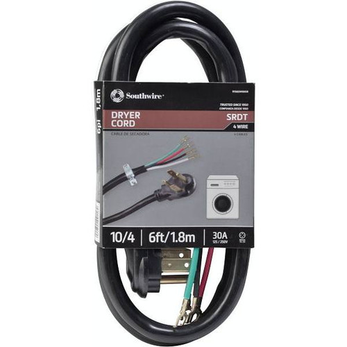 Southwire 6' 10/4 Round Dryer Cord, Black
