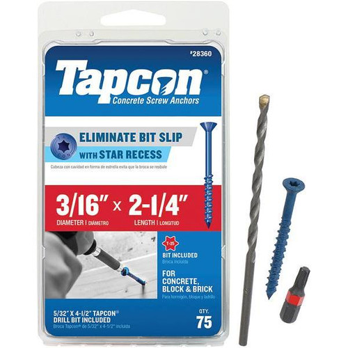 Tapcon 3/16 In X 2-1/4 In Star Flat-Head Concrete Anchors, Package Of 75