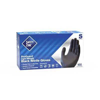 The Safety Zone Powder Free Nitrile Dsple Gloves, Black, Small, Package Of 100