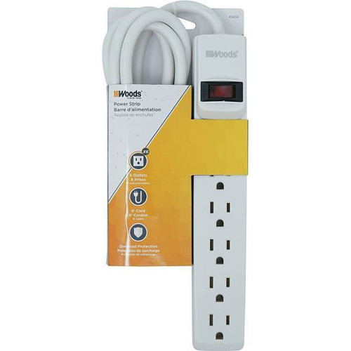 Woods 6 Ft 6-Outlet Power Strip With Overload Protection