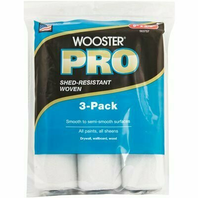 Wooster  9 in. x 3/8 in. High-Density Fabric Wooster Pro White Woven Roller Cover Applicator/Tool (3-Pack)