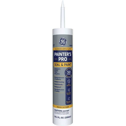 GE Painters PRO Seal And Paint Acrylic Latex Sealant, 10 Oz, White, Case Of 12