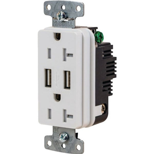 Hubbell 20 Amp 125 Volt Decorator Duplex Standard Outlet (White)