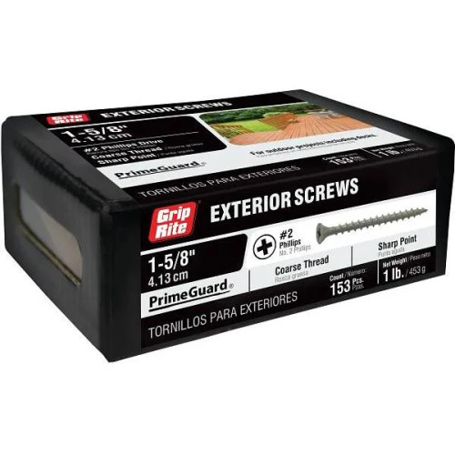 Grip-Rite #8x 1-5/8 In Phillips Bugle Coarse Thread Ext Screw, Package Of 153