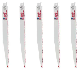 Milwaukee Sawzall 12 In. 5 TPI Thin Kerf Bi-Metal Wood Cutting Reciprocating Saw Blade, 5-Pack