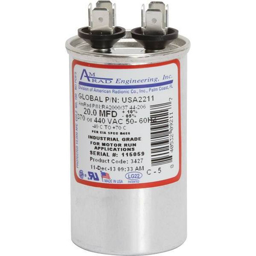 Amrad Engineering Round Usa Made Motor Run Capacitor 20 Mfd 370/440 Vac