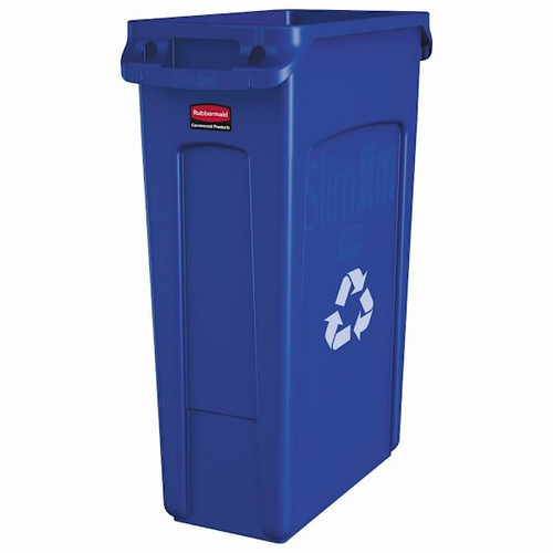 Rubbermaid Commercial Slim Jim 23 Gal. Rectangular Recycling Can, Vented, Blue