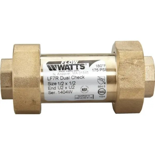 Watts Female Npt Inlet X Female Npt Outlet Lead-Free Dual Check Valve 3/4 X 3/4"