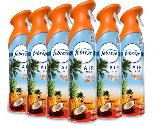 Febreze Air Mist, Air Freshener Spray, Odor Fighting Room Spray, Deodorizer for Home Bathroom Kitchen Office Apartment Dorm Room Classroom, Hawaiian Aloha, 8.1oz, 6ct