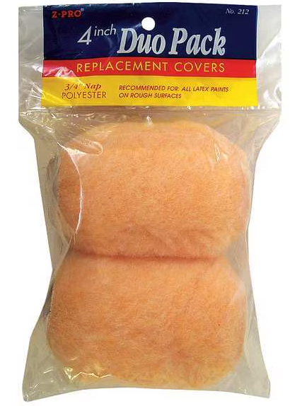 4" Paint Roller Cover, 3/4" Nap, Polyester ( 2 Pack )