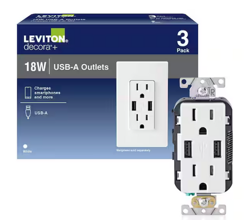 15 Amp Decora Combination Tamper Resistant Duplex Outlet and USB Charger, White (3-Pack) T5632-3BW