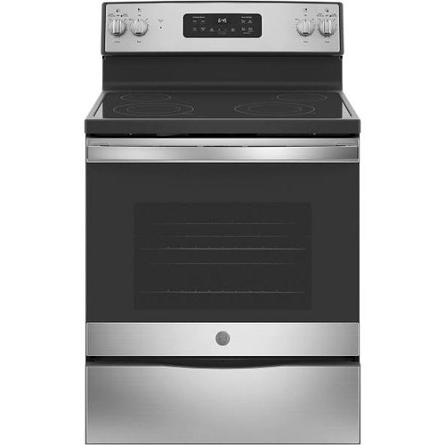 GE 30 In. 5.3 cu. ft. Smooth Electric Freestanding Range, 2 Power Boil Elements, Self Clean, Stainless Steel