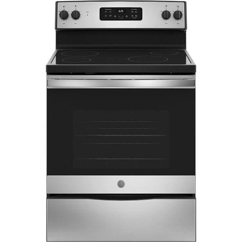 GE 30 In. 5.3 cu. ft. Smooth Electric Freestanding Range, 8 In. Power Boil Element, Self Clean, Stainless Steel