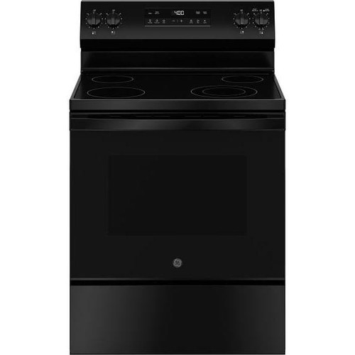 GE ENERGY STAR 30 In. 5.3 cu. ft. Smooth Electric SmartHQ Freestanding Range, Steam Clean, Black GRF400SVBB