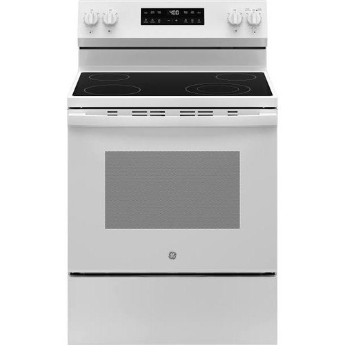 GE ENERGY STAR 30 In. 5.3 cu. ft. Smooth Electric SmartHQ Freestanding Range, Steam Clean, White GRF400PVWW