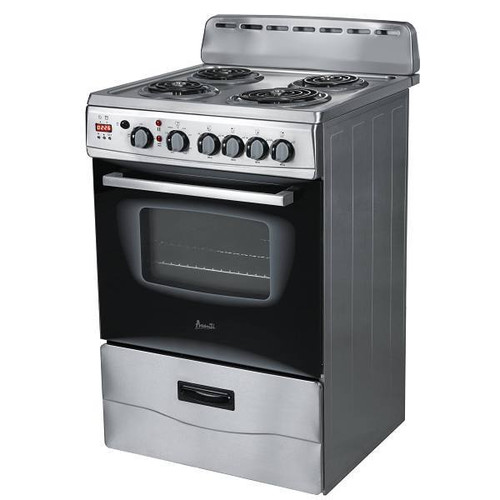 Avanti PRO 24 In. 2.6 Cu. Ft. Coil Electric Freestanding Range, Maunal Clean, Stainless Steel, ADA