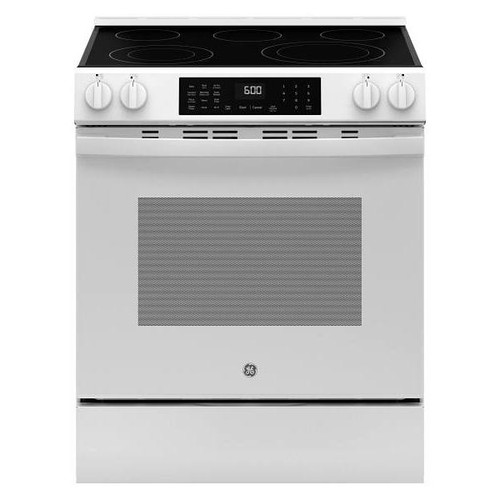 GE ENERGY STAR 30 In. 5.3 cu. ft. Smooth Electric SmartHQ Slide-In Convection Range, Air Fry, Steam Clean, White, ADA