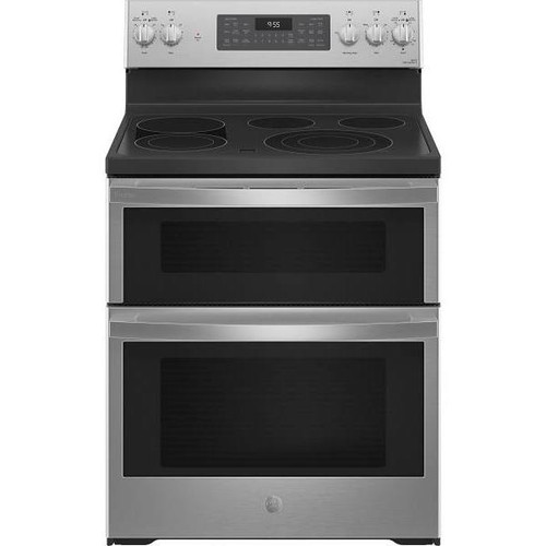 GE Profile 30 In. 6.6 cu. ft. Smooth Electric SmartHQ Freestanding Double Oven Range, Air Fry, Self-Clean, Stainless