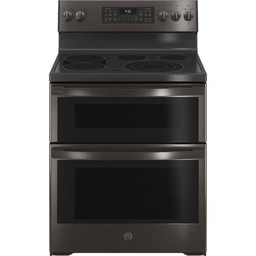 GE Profile 30 In. 6.6 cu. ft. Smooth Electric SmartHQ Slide-In Double Oven Range, Self-Clean, Black Stainless Steel