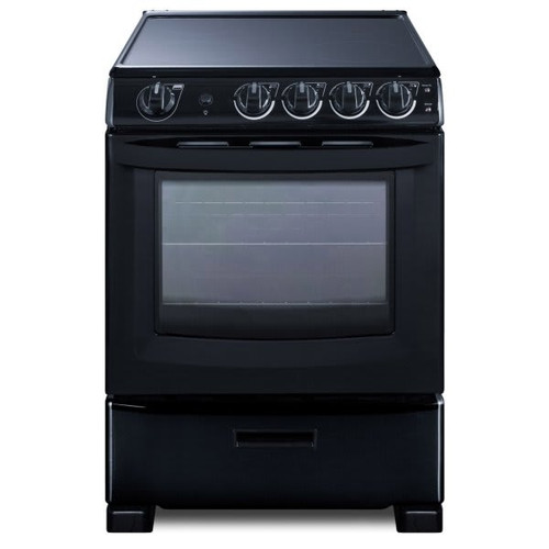 Summit Appliance 24 In. 2.9 cu. ft. Smooth Electric Freestanding Range, Manual Clean, Black, ADA