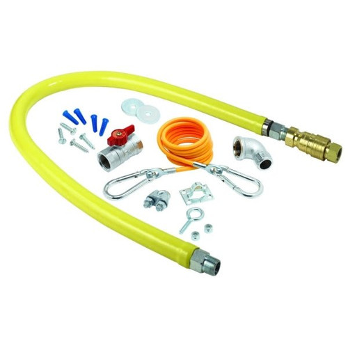 T & S Gas Hose W/Quick Disconnect, 3/4" Npt, 48" Long, Includes Installation Kit