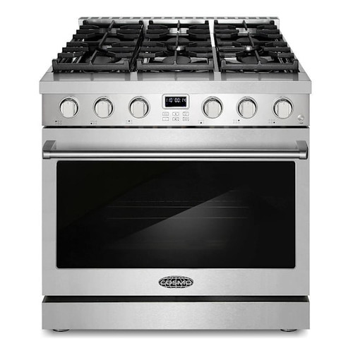 Cosmo 36" Lumin Collection 6.0 Cu Ft Gas Range 6 Burners Convection Oven In Ss
