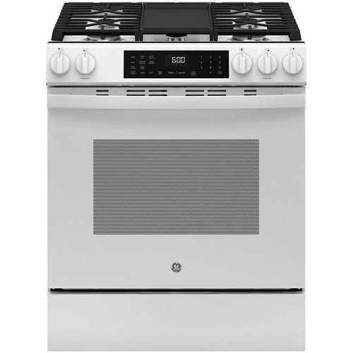 GE 30 In. 5.3 Cu. Ft. 5 Burner Gas SmartHQ Slide-In Range, Air Fry, Steam Clean, White, ADA