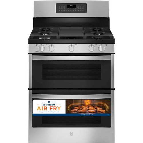 GE 30 In. 7.0 cu. ft. 5 Burner Gas SmartHQ Freestanding Range With Double Oven, Steam Clean, Stainless Steel