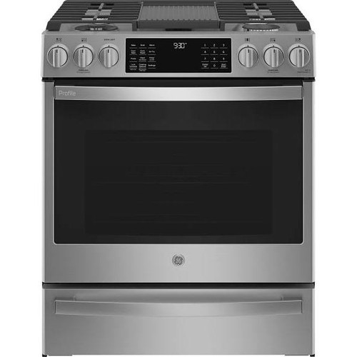GE Profile 30 In. 5.6 cu. ft. 5 Burner Gas SmartHQ Slide-In Range With Air Fry, Self-Clean, Stainless Steel, ADA